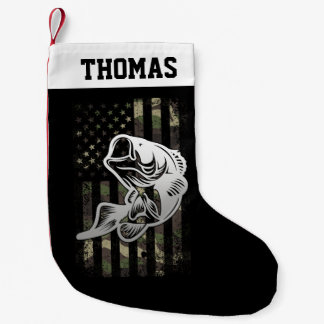 Personalised Camouflage USA Flag Bass Fishing Small Christmas Stocking