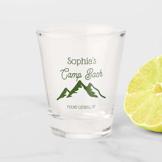 Personalised Camp Bach Mountains Green  Shot Glass (Front)