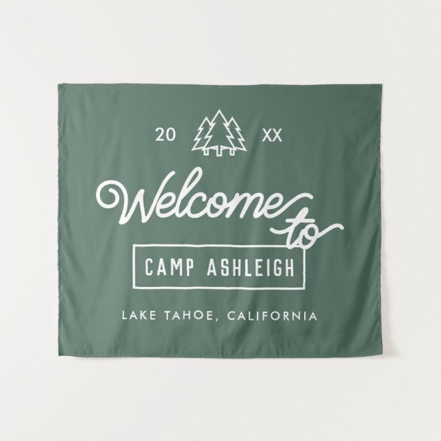 Personalised Camp Bachelorette Party Backdrop Tapestry (Front (Horizontal))