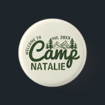 Personalised Camp Bachelorette Party Bridesmaids 3 Cm Round Badge<br><div class="desc">Immerse your bridal party in a unique and unforgettable glamping experience with our Personalised Camp Bachelorette Party Bridesmaids Button. Perfect for a "wild in the woods" celebration, these buttons blend rustic charm with elegant design, featuring whimsical elements like mountains and mimosas. They are the ideal accessory for your camp-themed bachelorette,...</div>