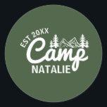 Personalised Camp Bachelorette Party Bridesmaids Classic Round Sticker<br><div class="desc">Set the tone for an unforgettable outdoor celebration with our Personalised Camp Bachelorette Party Bridesmaids Classic Round Stickers. Perfect as water bottle labels or as a fun detail on gift bags, these stickers are customised to fit your camping bachelorette theme. Designed with a retro summer camp aesthetic and a nod...</div>