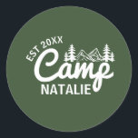 Personalised Camp Bachelorette Party Bridesmaids Classic Round Sticker<br><div class="desc">Set the tone for an unforgettable outdoor celebration with our Personalised Camp Bachelorette Party Bridesmaids Classic Round Stickers. Perfect as water bottle labels or as a fun detail on gift bags, these stickers are customised to fit your camping bachelorette theme. Designed with a retro summer camp aesthetic and a nod...</div>