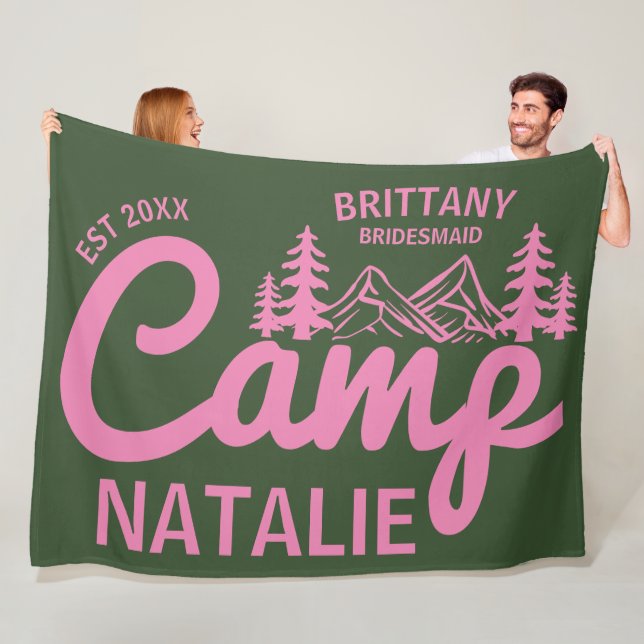 Personalised Camp Bachelorette Party Bridesmaids Fleece Blanket (In Situ)