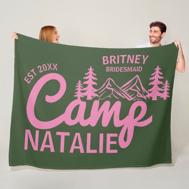 Personalised Camp Bachelorette Party Bridesmaids Fleece Blanket (In Situ)