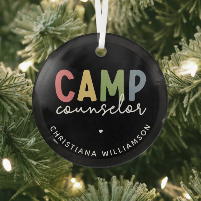Personalised Camp Counsellor Gifts Glass Tree Decoration (Insitu)