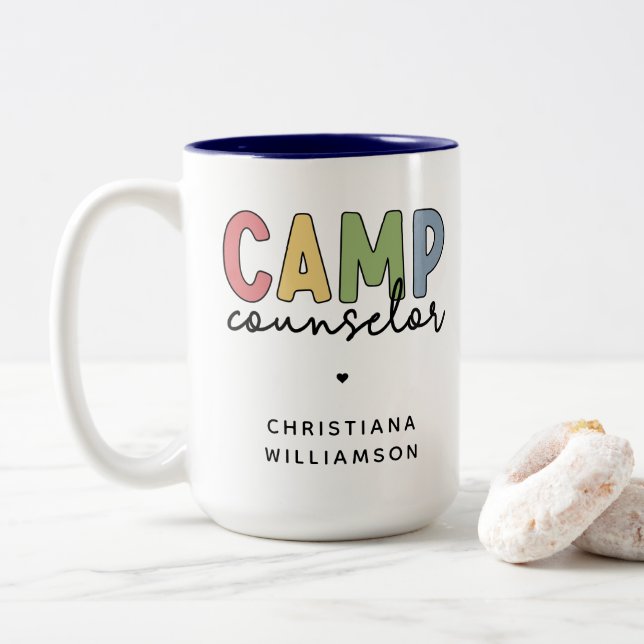 Personalised Camp Counsellor Gifts Two-Tone Coffee Mug (With Donut)