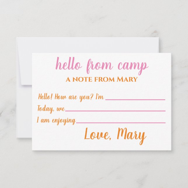 Personalised Camp Notecards for Girls (Front)