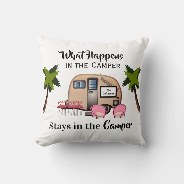Personalised Camper/Flamingo Cushion (Front)