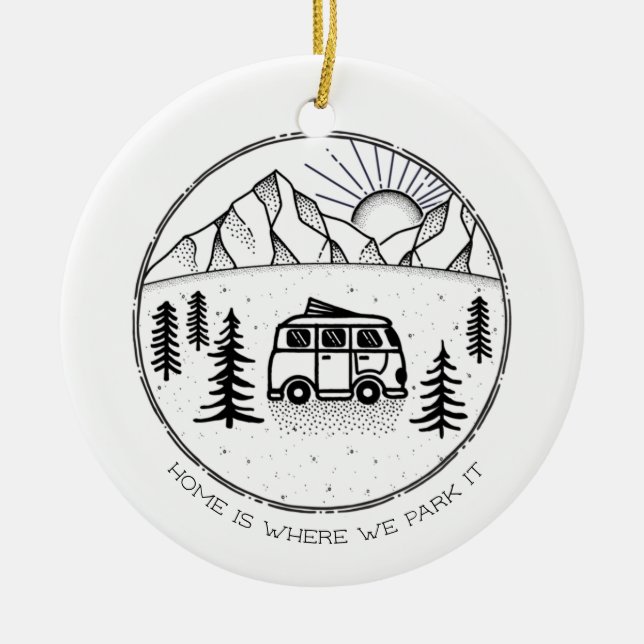 Personalised Camper Van Outdoors Trip Year Review  Ceramic Tree Decoration (Front)