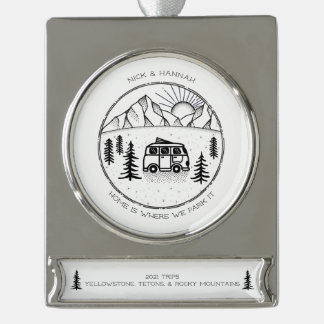 Personalised Camper Van Outdoors Trip Year Review  Silver Plated Banner Ornament