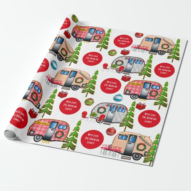 Personalised Campers Christmas Wrapping Paper (Unrolled)