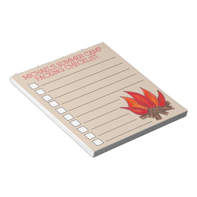 Personalised Campfire Summer Camp Packing List Notepad (Angled)
