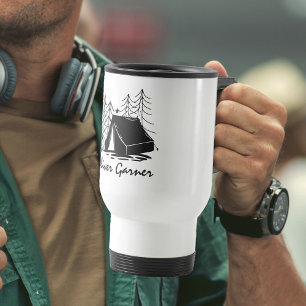Personalised Camping Doodle Art Summer Camp Travel Mug