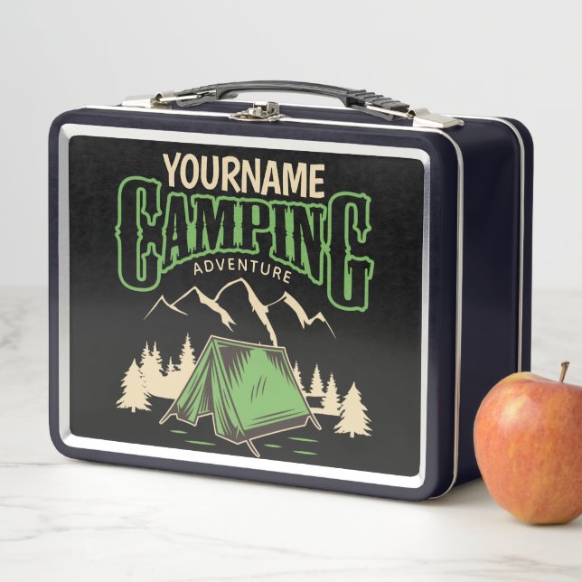 Personalised Camping Family Camp Trip Adventure   Metal Lunch Box (In Situ)