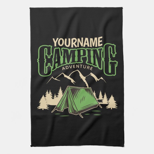 Personalised Camping Family Camp Trip Adventure  Tea Towel (Vertical)