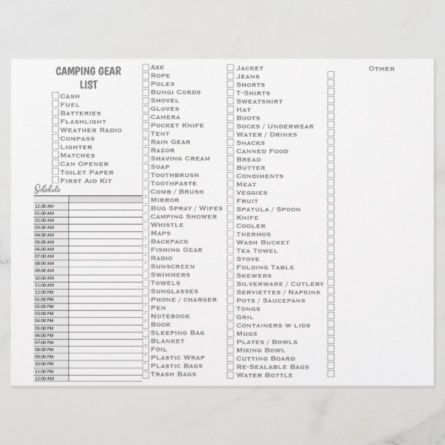 Personalised Camping Gear Checklist Custom Letterhead (Front)