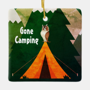 Personalised Camping ~Tent and Owl Christmas Ceramic Ornament