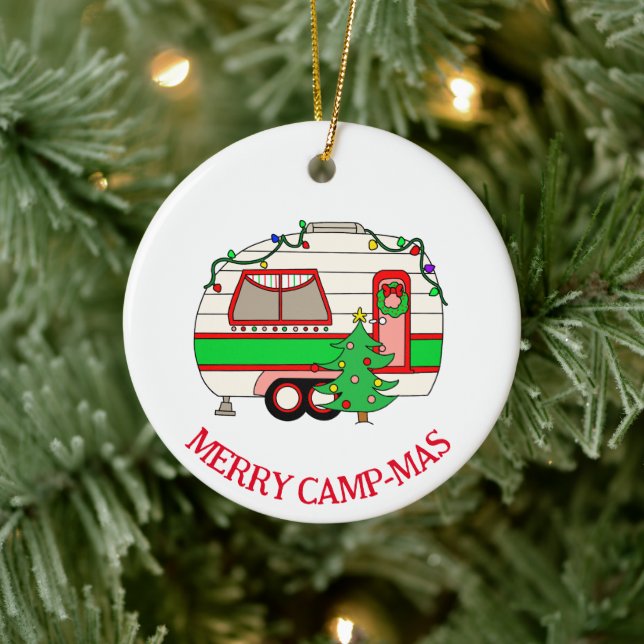 Personalised Camping Themed Christmas Ceramic Tree Decoration (Tree)