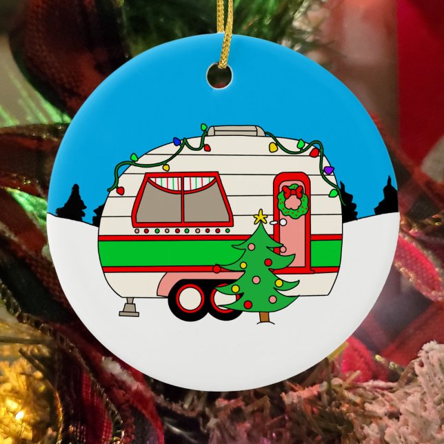 Personalised Camping Themed Christmas Ceramic Tree Decoration (Creator Uploaded)