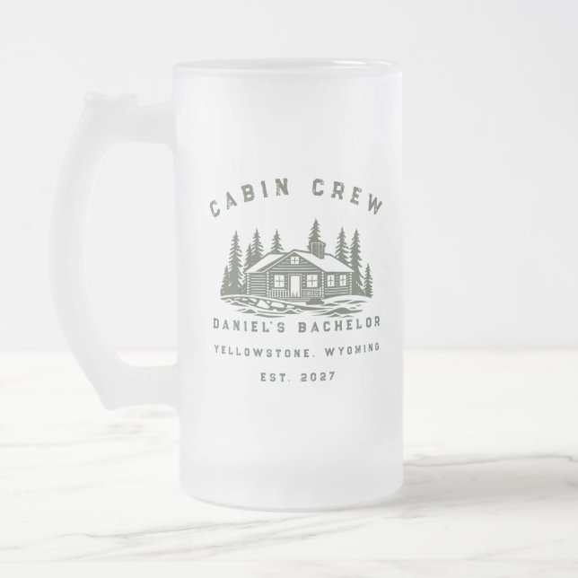 Personalised Camping Weekend Bachelor Party Frosted Glass Beer Mug (Left)