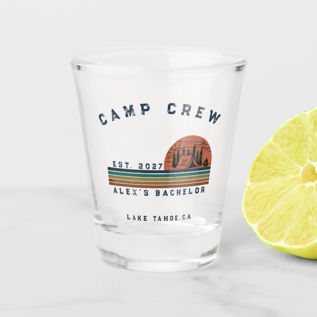 Personalised Camping Weekend Bachelor Party Shot Glass (Front)