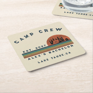 Personalised Camping Weekend Bachelor Party Square Paper Coaster