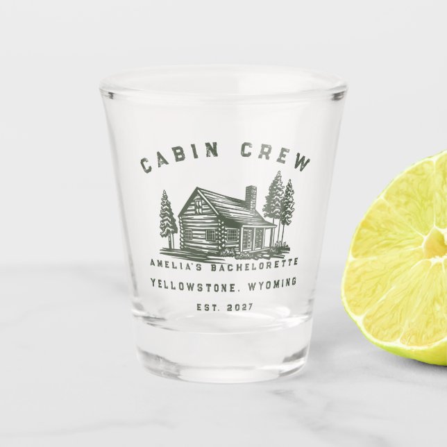 Personalised Camping Weekend Bachelorette Party Shot Glass (Front)