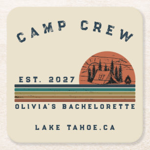 Personalised Camping Weekend Bachelorette Party Square Paper Coaster