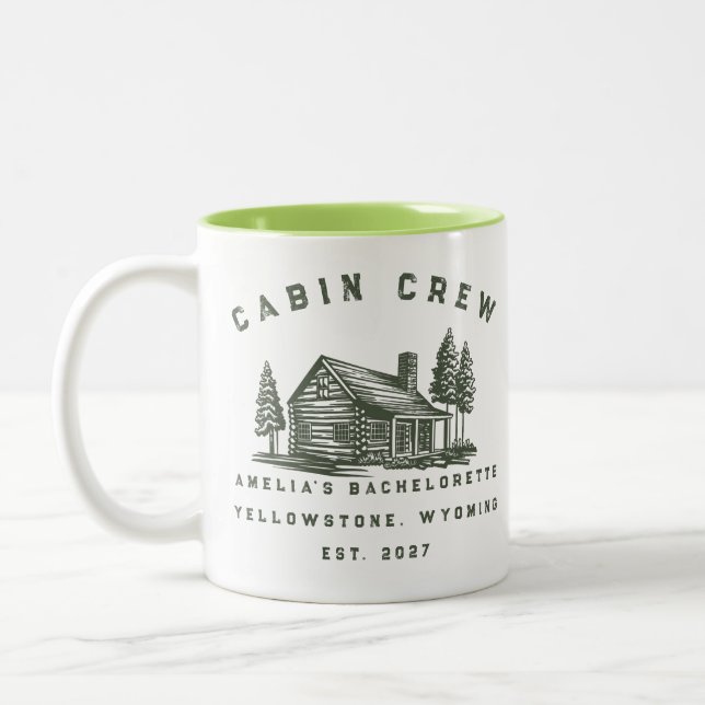 Personalised Camping Weekend Bachelorette Party Two-Tone Coffee Mug (Left)