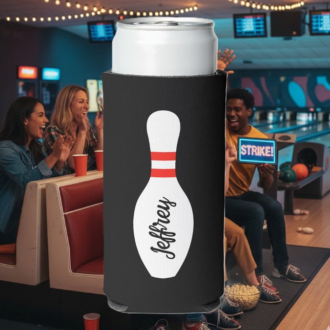 Personalised can cooler for bowling Birthday party (Can cooler with bowling pin)