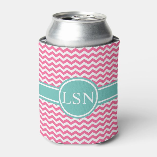Personalised Can Cooler - Pink Zigzag (Can Front)