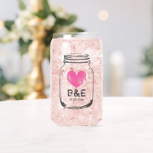 Personalised can glasses for rustic wedding party (Insitu (Wedding))