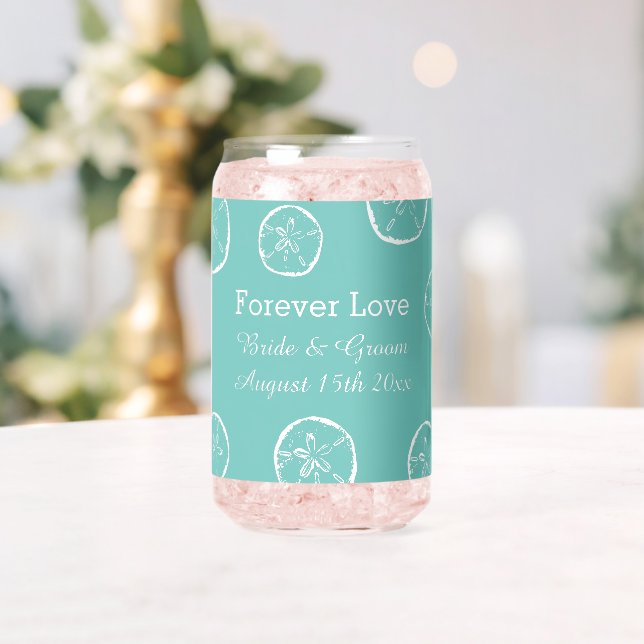 Personalised can glasses for trendy beach wedding (Insitu (Wedding))