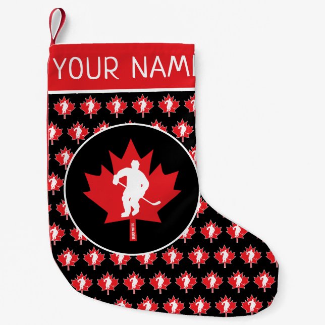 Personalised Canada Canadian Hockey Maple Leaf Small Christmas Stocking (Front)