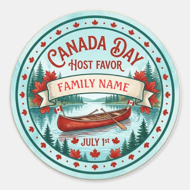 Personalised Canada Day Host Favour Sticker.  Classic Round Sticker (Front)