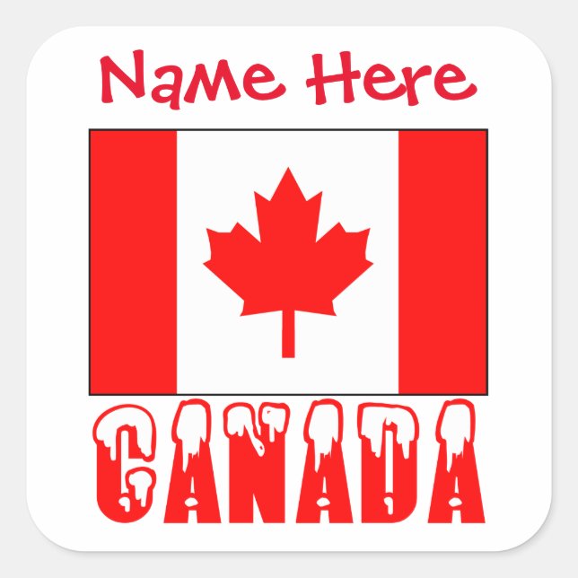 Personalised Canada Flag Name Square Labe Sticker (Front)