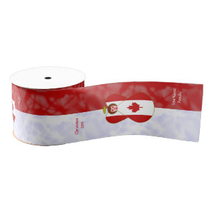 Personalised Canadian Angel Flag Auburn Red White Grosgrain Ribbon
