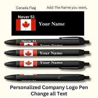 Personalised Canadian Flag Never 51 Black Ink Pen