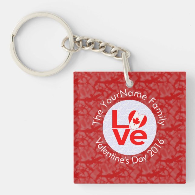 Personalised Canadian Red LOVE Flag Key Ring (Front)