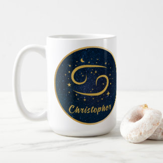 Personalised Cancer zodiac gold symbol gold blue Coffee Mug