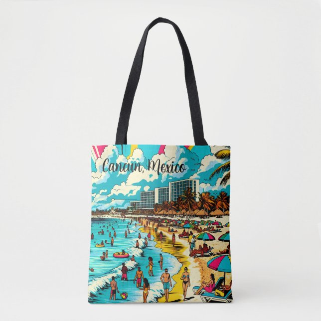 Personalised Cancun, Mexico with a Pop Art Vibe Tote Bag (Front)
