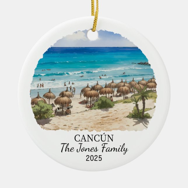 Personalised Cancun Ornament, Mexico Gift Ceramic Tree Decoration (Front)