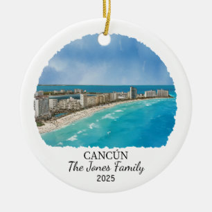 Personalised Cancun Ornament, Mexico Gift Ceramic Tree Decoration
