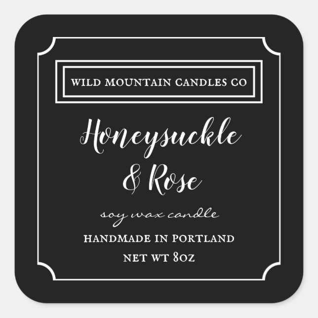 Personalised Candle  Black & White Label Square (Front)