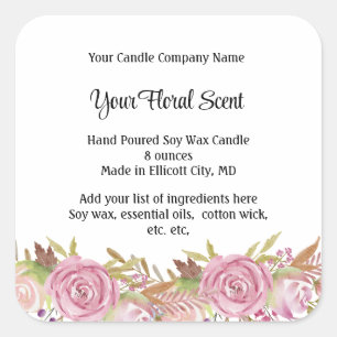 Personalised Candle Labels Floral Scent Rose