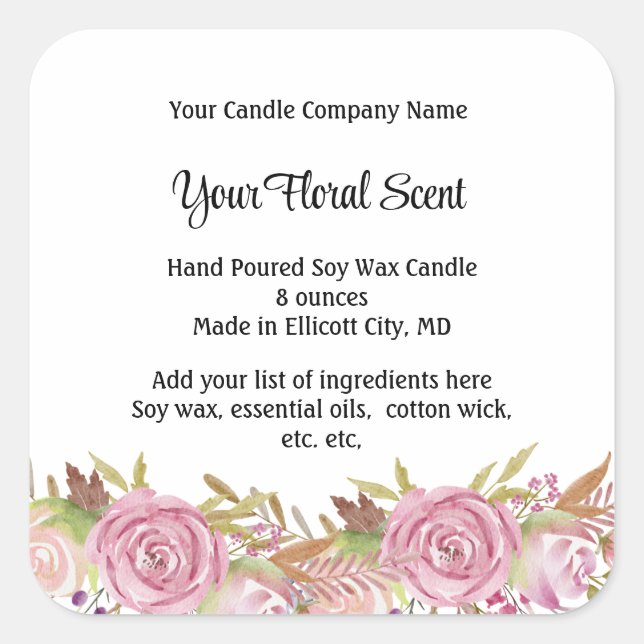 Personalised Candle Labels Floral Scent Rose (Front)
