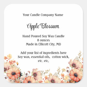 Personalised Candle Labels Peach Wildflower Floral