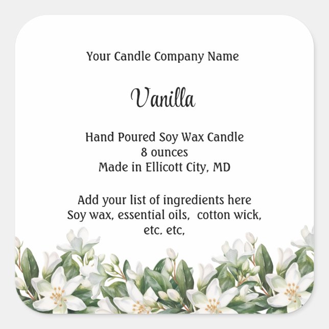 Personalised Candle Labels White Floral Flowers (Front)