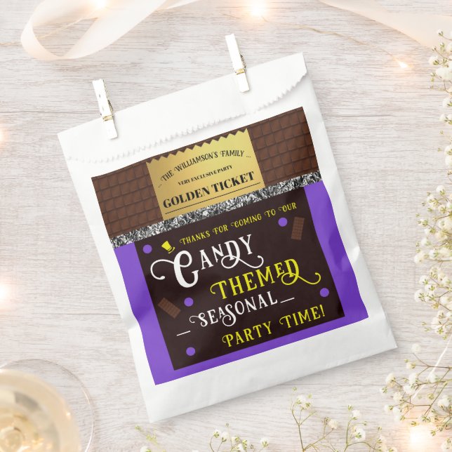 Personalised Candy Bar Golden Ticket Party Favour Bags (Clipped)