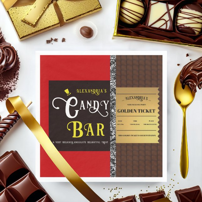 Personalised Candy Bar Golden Ticket Party Napkin (Creator Uploaded)